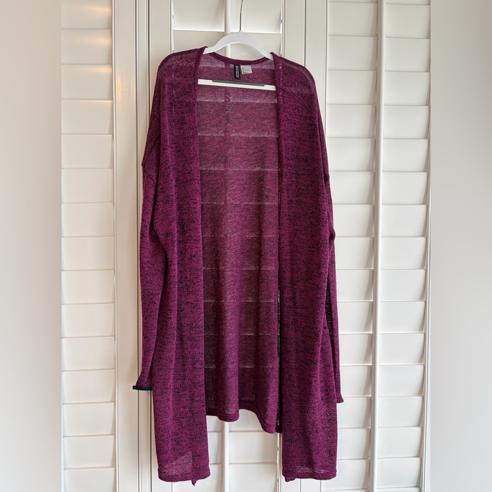 DIVIDED H&M Purple/Black Speckled Open Front Long Sleeve Cardigan Sweater Size L